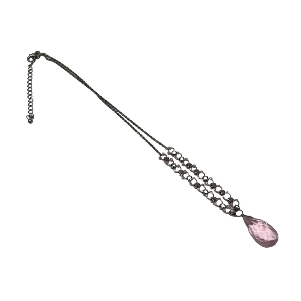 Statement Necklace Large Pink Faceted Pendant Faux Pearl and Crystal Accents